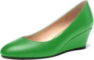 MERRORI Womens Solid Matte Casual Slip On Round Toe Work Wedge Low Heel Pumps Shoes 2 Inch
