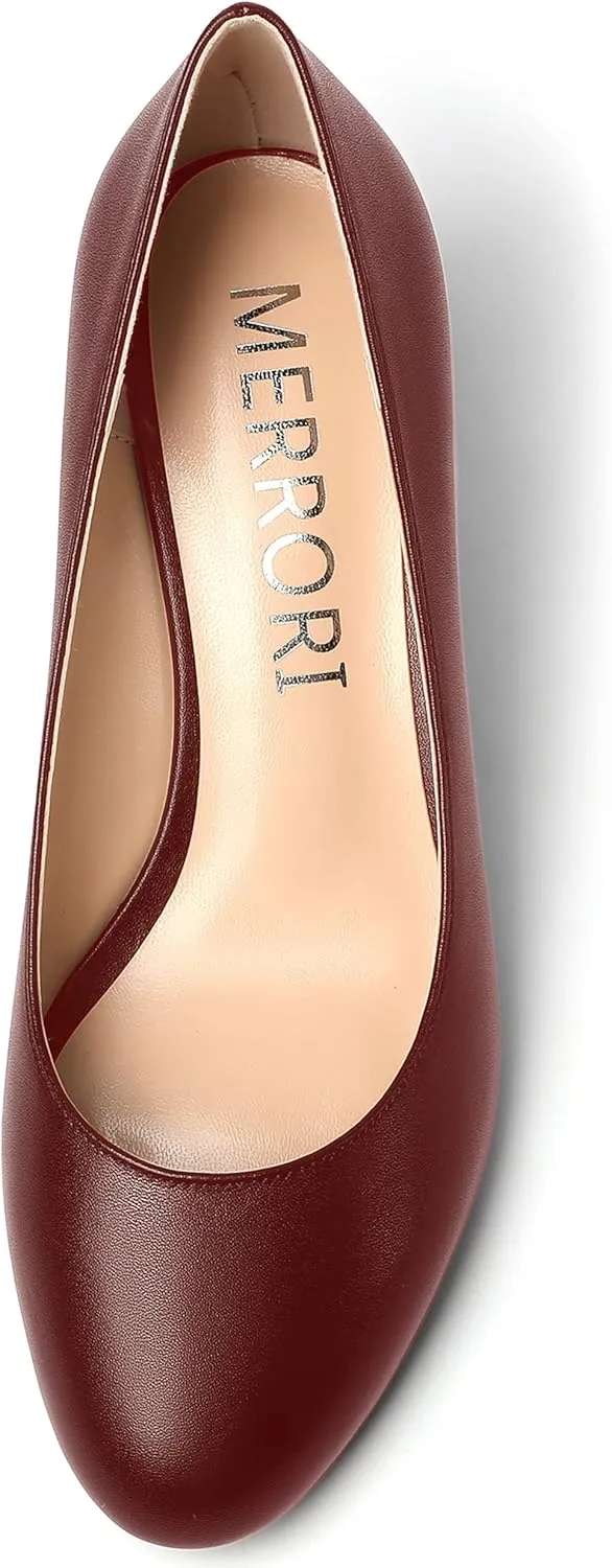 MERRORI Womens Solid Matte Casual Slip On Round Toe Work Wedge Low Heel Pumps Shoes 2 Inch