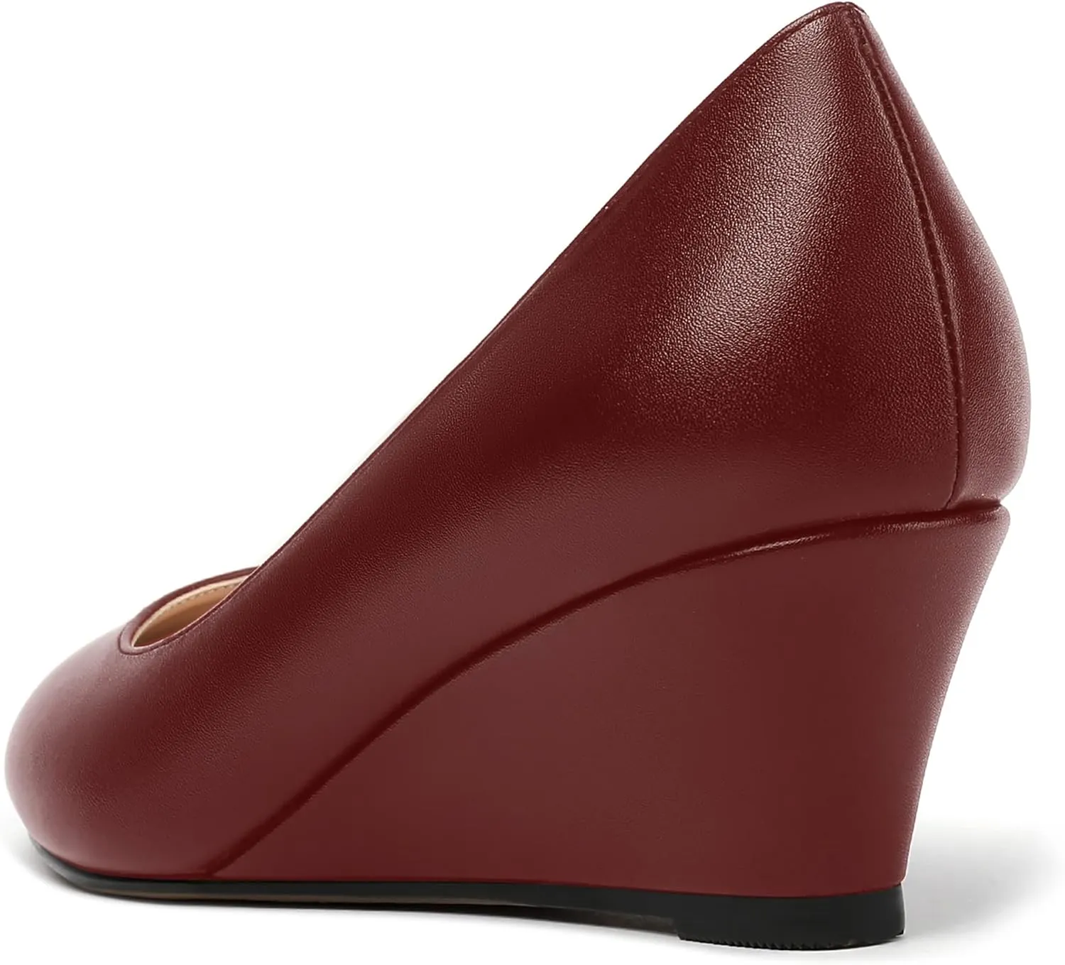 MERRORI Womens Solid Matte Casual Slip On Round Toe Work Wedge Low Heel Pumps Shoes 2 Inch