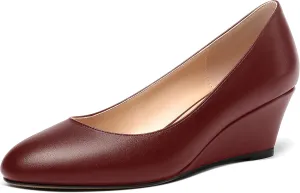 MERRORI Womens Solid Matte Casual Slip On Round Toe Work Wedge Low Heel Pumps Shoes 2 Inch