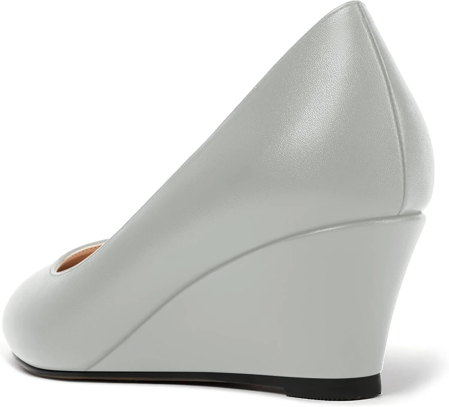 MERRORI Womens Solid Matte Casual Slip On Round Toe Work Wedge Low Heel Pumps Shoes 2 Inch