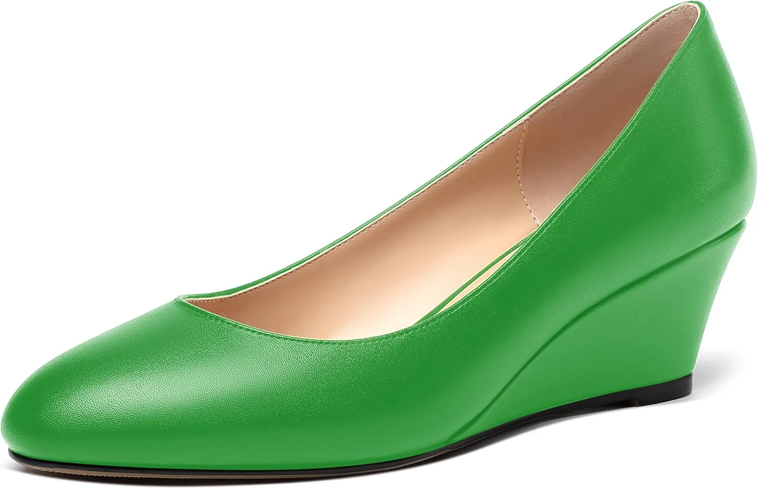 MERRORI Womens Solid Matte Casual Slip On Round Toe Work Wedge Low Heel Pumps Shoes 2 Inch