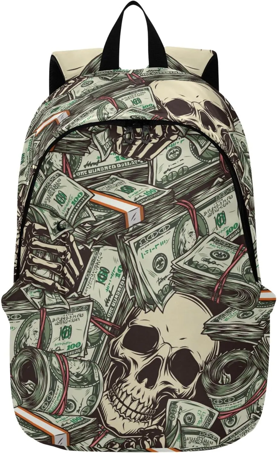 Money Dollar Skulls Laptop Backpack Travel Hiking Camping Work Computer Back Packs Book Bags for Women Men