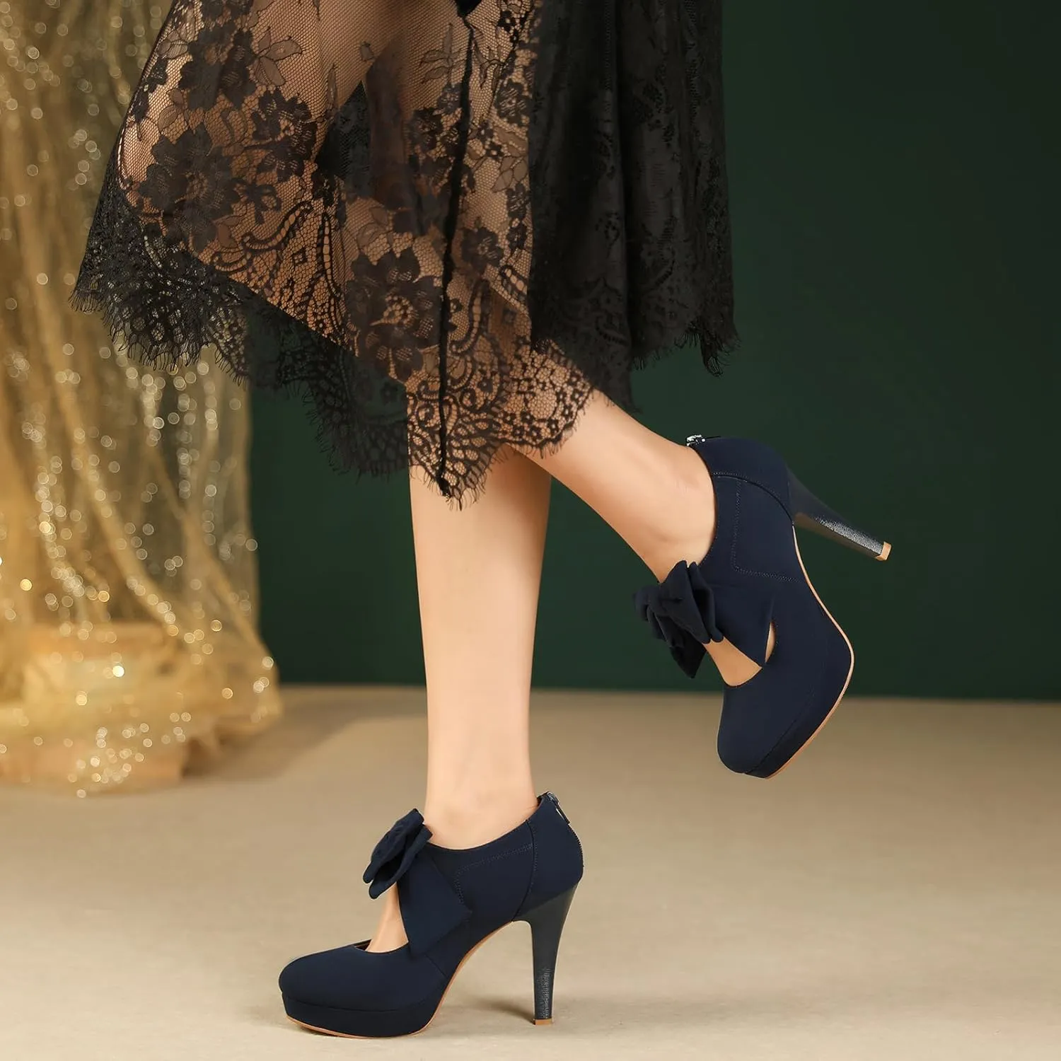 Mostrin Fashion Vintage Womens Small Bowtie Platform Pumps Ladies Sexy High Heeled Shoes