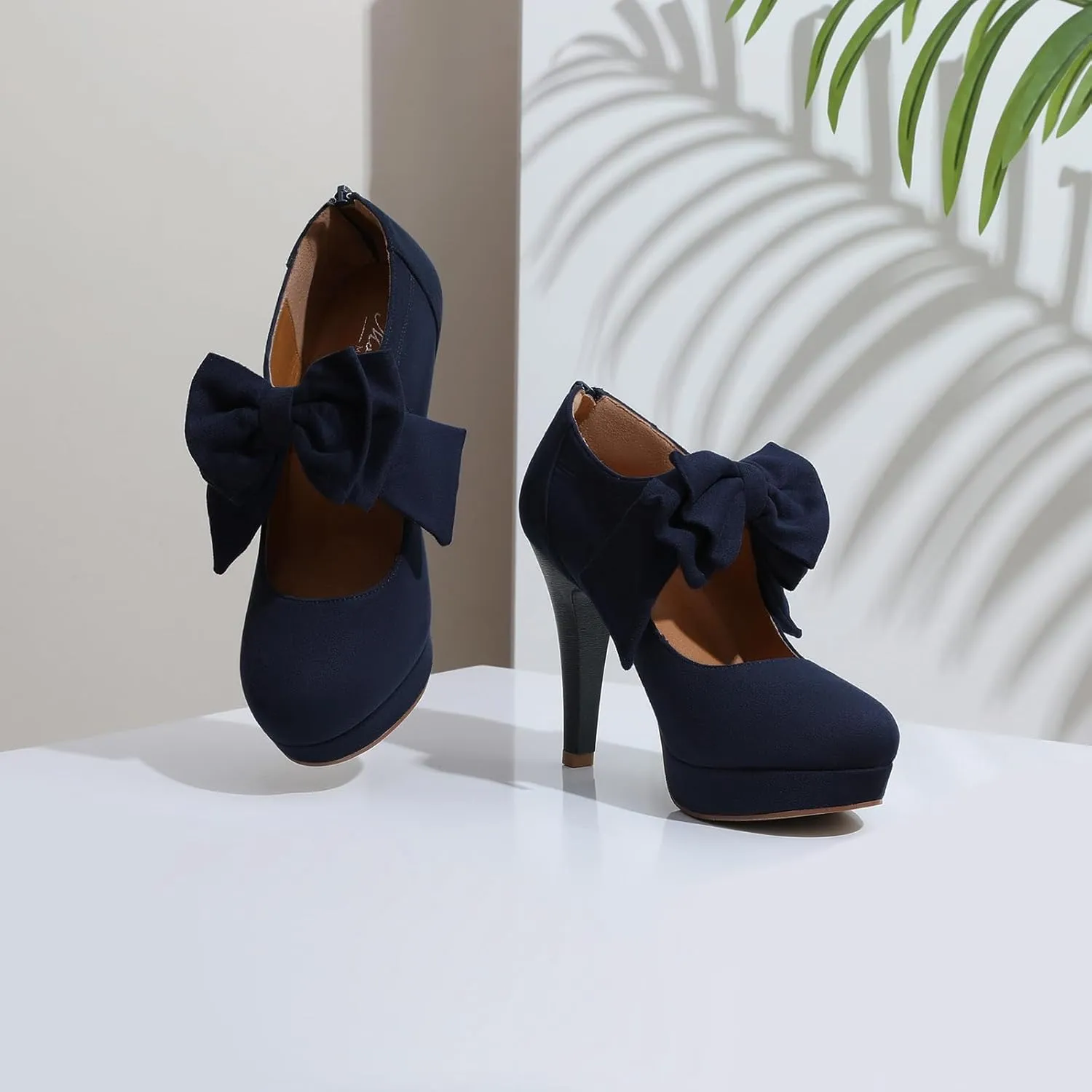Mostrin Fashion Vintage Womens Small Bowtie Platform Pumps Ladies Sexy High Heeled Shoes