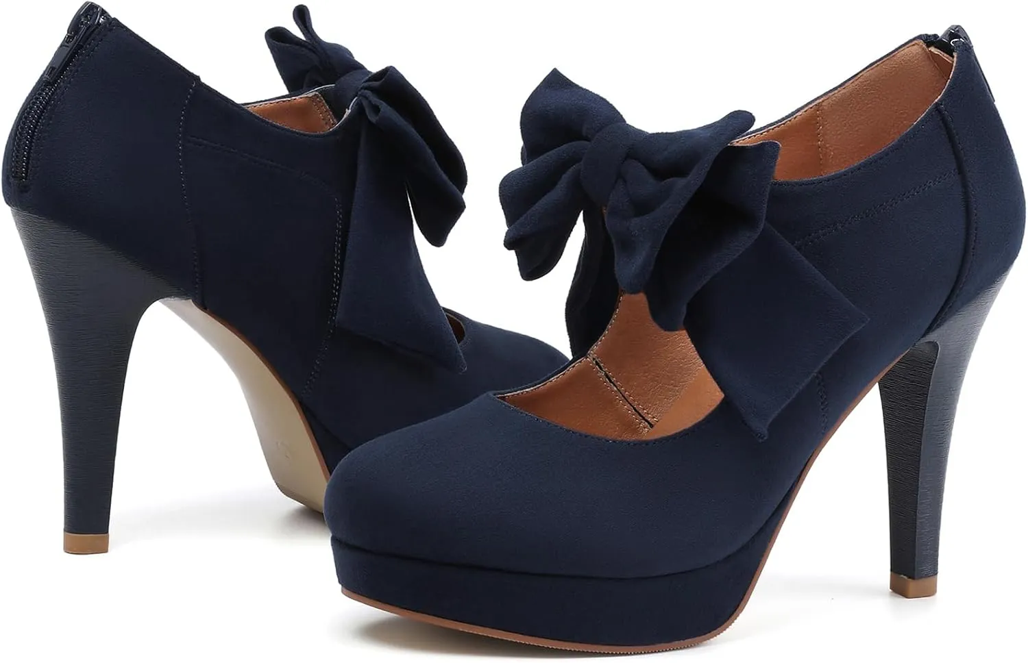 Mostrin Fashion Vintage Womens Small Bowtie Platform Pumps Ladies Sexy High Heeled Shoes