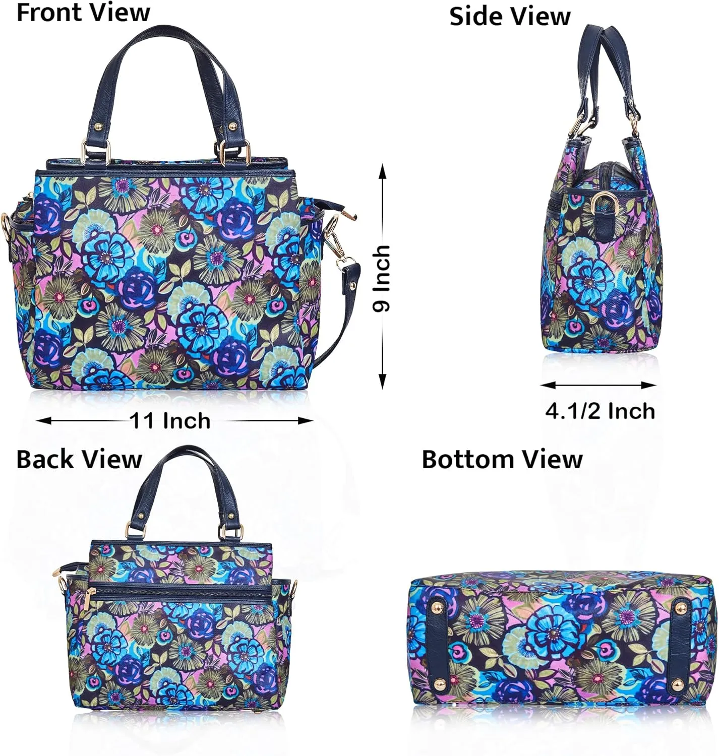 Multi-Compartment Satchel Bag with Leather Trim for Womens