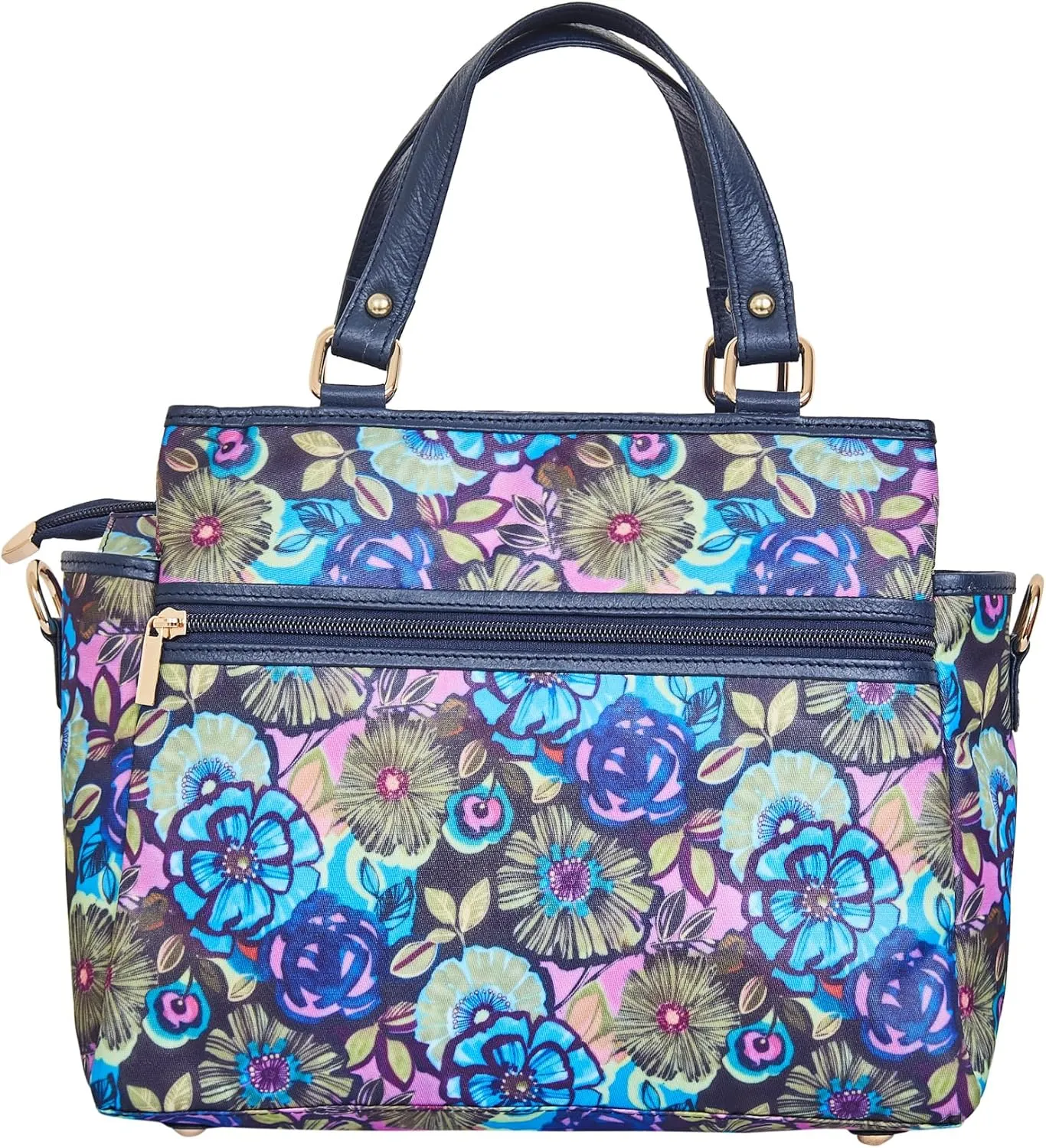 Multi-Compartment Satchel Bag with Leather Trim for Womens