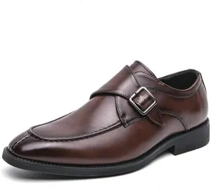 Oxford Shoes for Men Slip On Square Burnished Toe Monk Strap Split Toe Vegan Leather Block Heel Non Slip Resistant Anti-Slip Casual