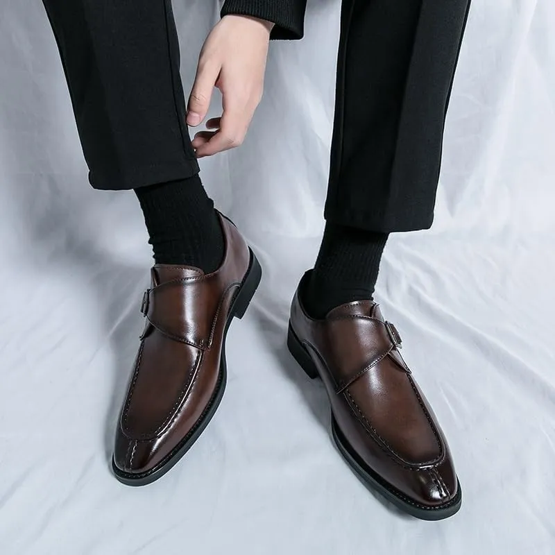 Oxford Shoes for Men Slip On Square Burnished Toe Monk Strap Split Toe Vegan Leather Block Heel Non Slip Resistant Anti-Slip Casual
