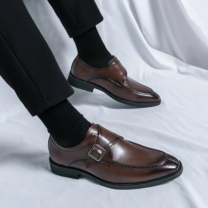 Oxford Shoes for Men Slip On Square Burnished Toe Monk Strap Split Toe Vegan Leather Block Heel Non Slip Resistant Anti-Slip Casual