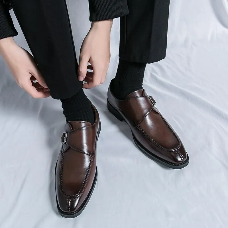 Oxford Shoes for Men Slip On Square Burnished Toe Monk Strap Split Toe Vegan Leather Block Heel Non Slip Resistant Anti-Slip Casual
