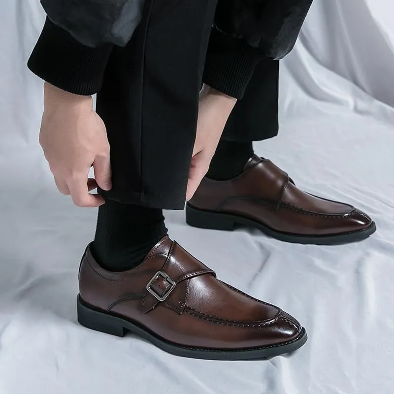 Oxford Shoes for Men Slip On Square Burnished Toe Monk Strap Split Toe Vegan Leather Block Heel Non Slip Resistant Anti-Slip Casual