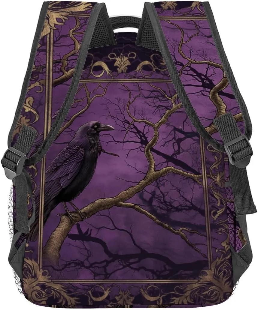 Raven and Dark Forest Backpack Travel Backpacks Laptop Rucksack,School Bookbag for Women Kids Boys Girls,Gothic Animal Back Pack Accessories Bags,Ideal Gifts for Work, Outdoor Adventures