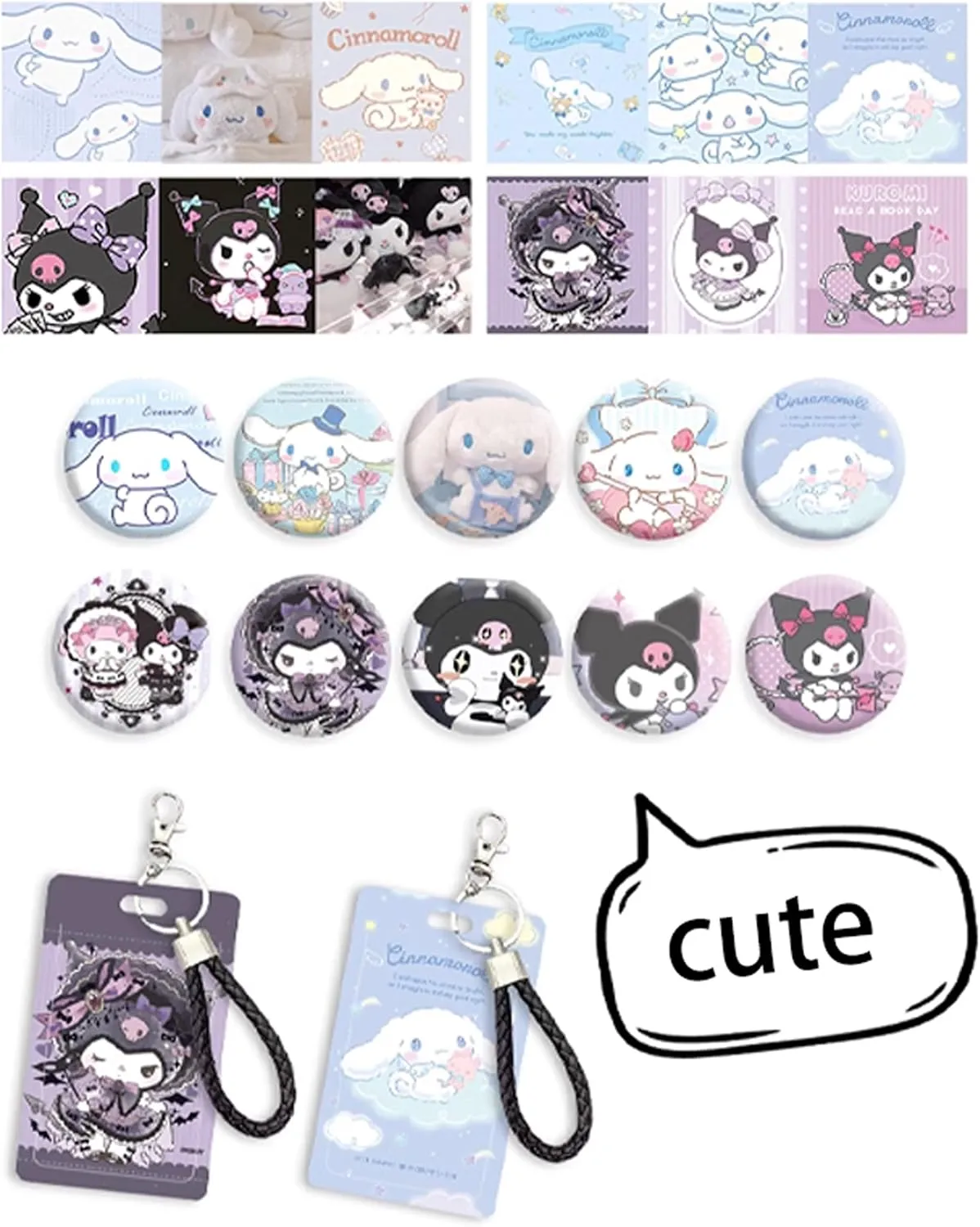 Roffatide Anime Cinnamoroll Kawaii Backpack with 21Pcs Accessories Cartoon Travel Aesthetic New Semester Gifts Bag with Cute Pins Anti-Theft Laptop Backpack Travel Hiking Daypacks Rucksack Blue