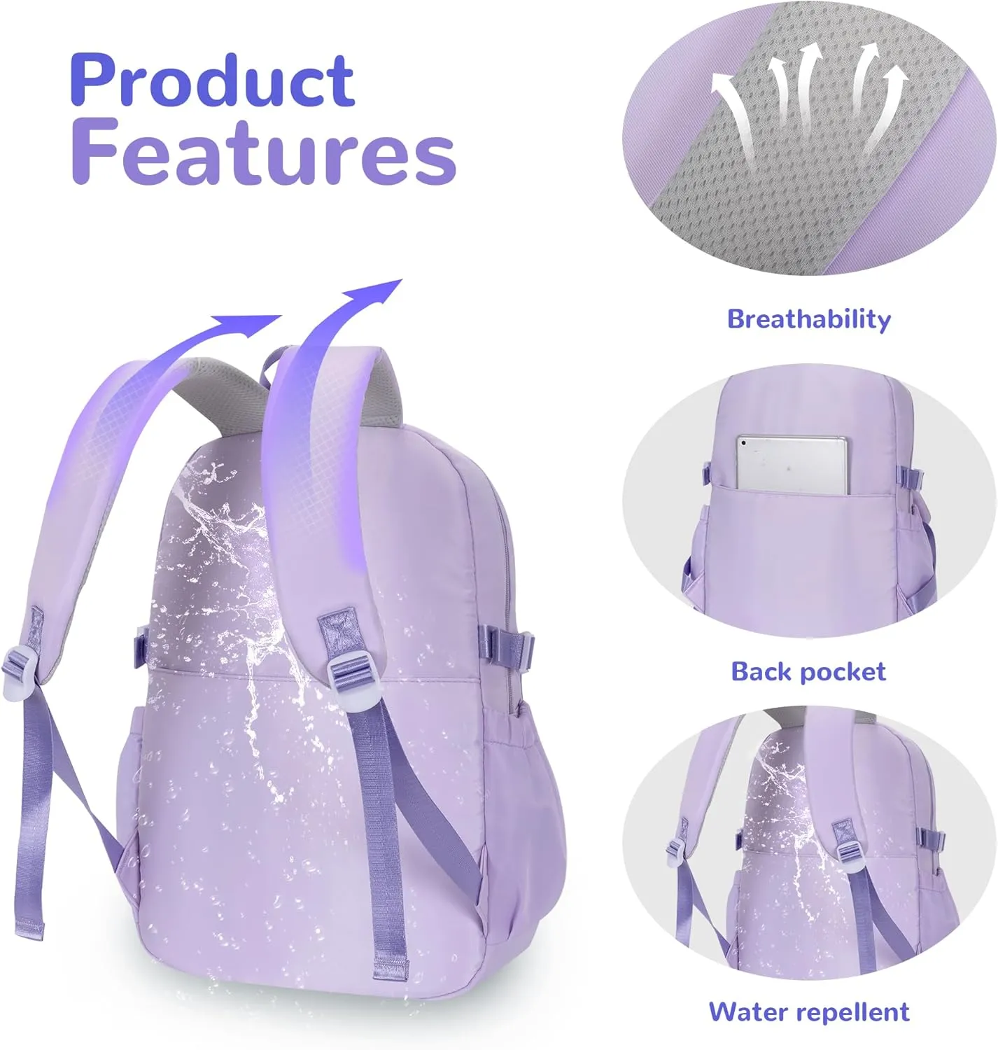 Roffatide Anime Kawaii Backpack with 12 Pcs Accessories Cartoon Travel Aesthetic New Semester Gifts Bag with Cute Pins Anti-Theft Laptop Backpack Travel Hiking Daypacks Rucksack Purple