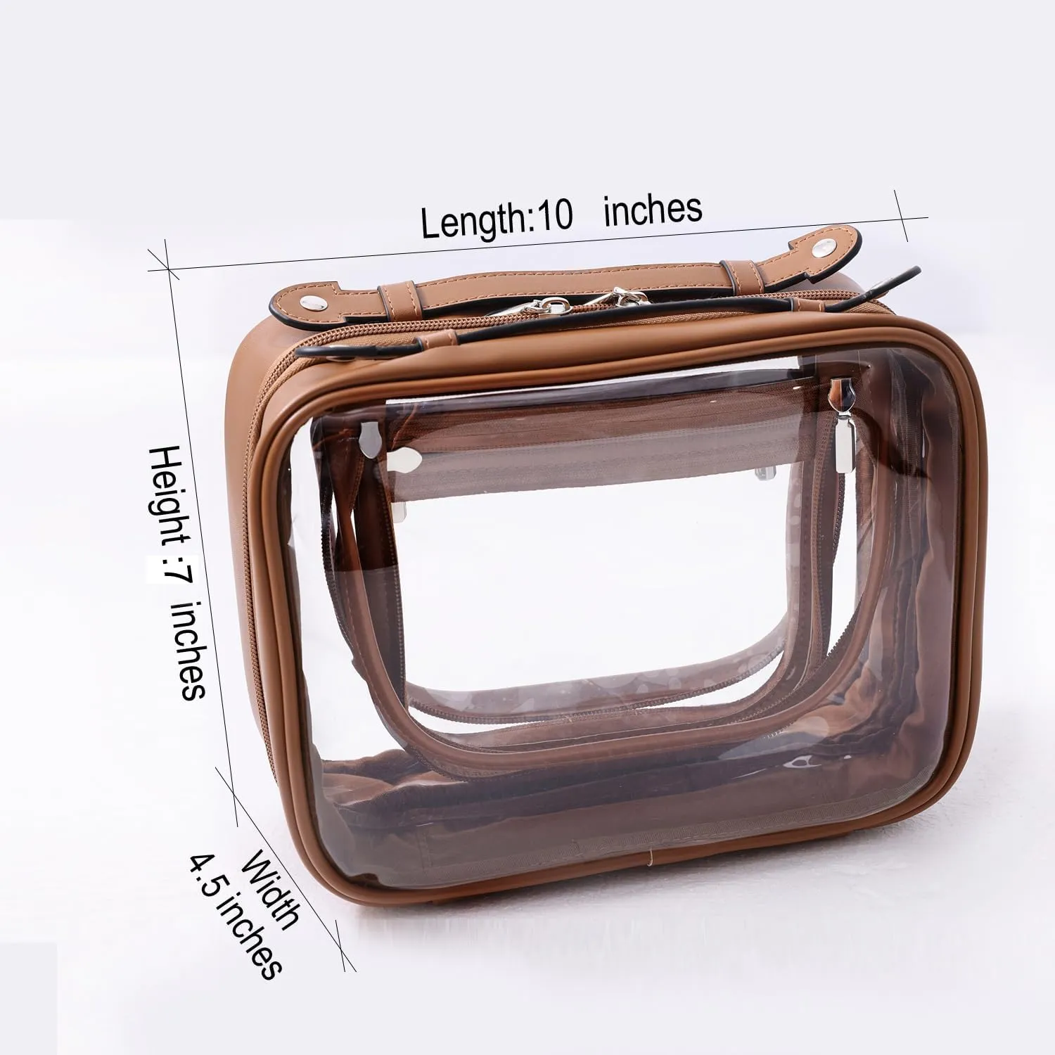 SANHECUN traveling toiletry Case large clear cosmetics case makeup bag Dimensions | LxWxH:10 x 4.5 x 8(Brown, Medium)