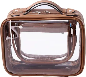 SANHECUN traveling toiletry Case large clear cosmetics case makeup bag Dimensions | LxWxH:10 x 4.5 x 8(Brown, Medium)