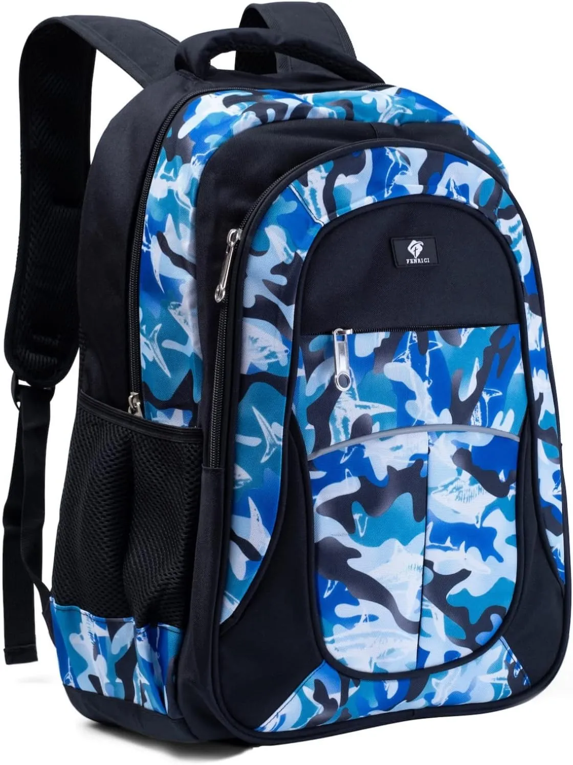 Shark Backpack for Boys, Girls, Kids by Fenrici, 18" Durable Book Bags for Kindergarten, Elementary, Middle School Students, Laptop Compartment, Shark, Medium
