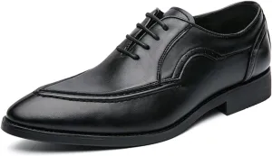 Single Season Formal Shoes for Men Lace Up Pointed Burnished Toe Vegan Leather Low Top Block Heel Non Slip Resistant Prom Very Popular Among Young People (Color : Black, Size : 10.5)