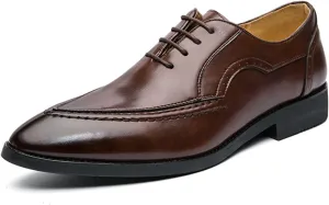 Single Season Formal Shoes for Men Lace Up Pointed Burnished Toe Vegan Leather Low Top Block Heel Non Slip Resistant Prom Very Popular Among Young People (Color : Brown, Size : 8.5)