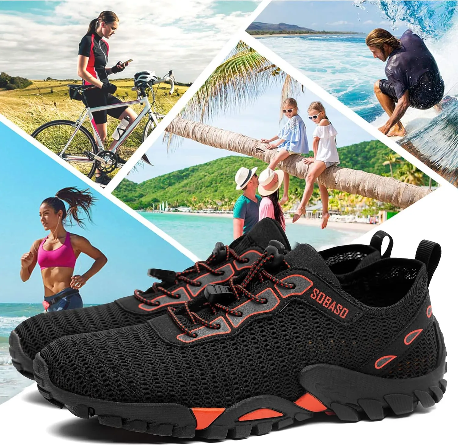SOBASO Water Shoes Women Men Quick Drying Swim Beach Aqua Shoes for Water Sport Diving Hiking Sailing Travel