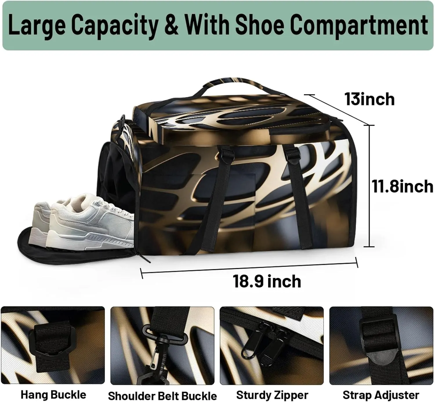 Soccer Ball Black Gym Bags for Men Women Sports Backpack with Shoe Compartment 3-in-1 Tactical Duffle Bag for Overnight Weekender Travel