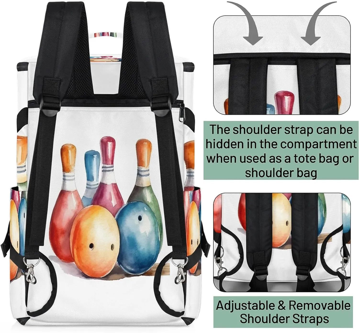 Sport Bowling Ball Gym Bags for Men Women Sports Backpack with Shoe Compartment 3-in-1 Tactical Duffle Bag for Overnight Weekender Travel