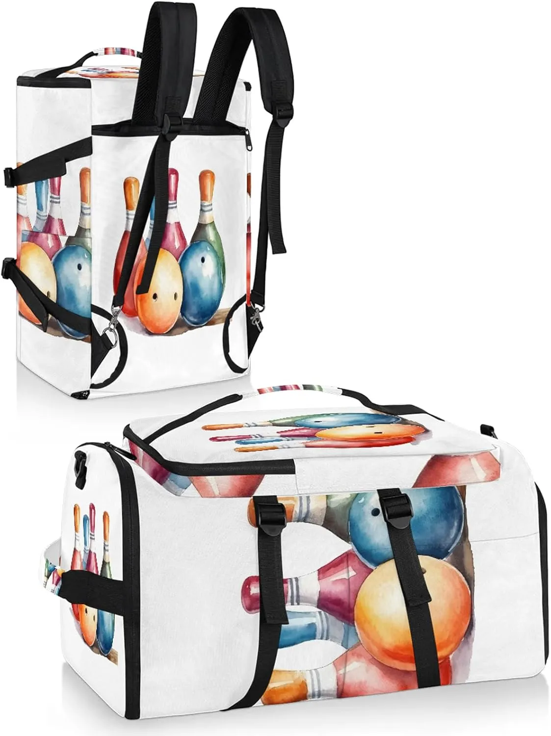 Sport Bowling Ball Gym Bags for Men Women Sports Backpack with Shoe Compartment 3-in-1 Tactical Duffle Bag for Overnight Weekender Travel