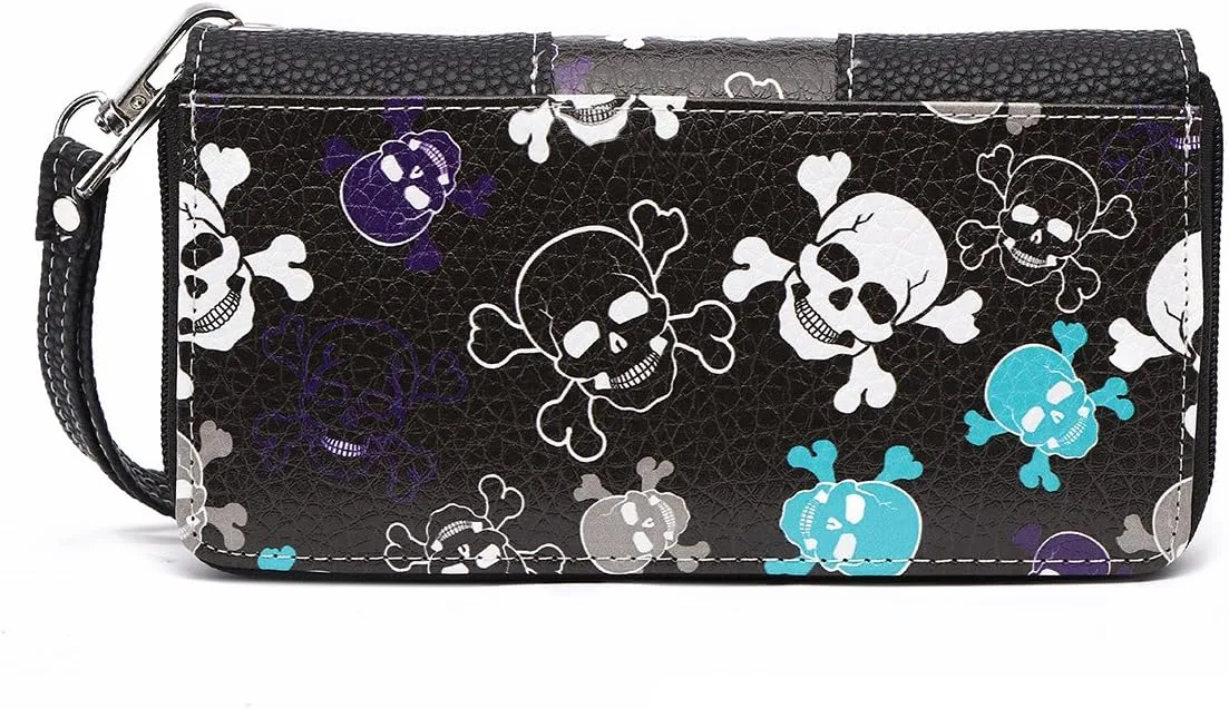 Sugar Skull Western Cross Clutch Wallet Day of the Dead Wristlet Purse Calavera