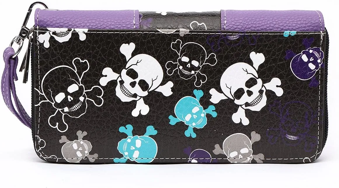 Sugar Skull Western Cross Clutch Wallet Day of the Dead Wristlet Purse Calavera