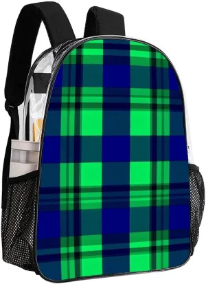 Supdreamc Blue Green Scottish Tartan Plaid Shoulder Book Bags Transparent Multipurpose Anti-Theft Carry On Bag Large Capacity Travel Hiking & Camping Rucksack