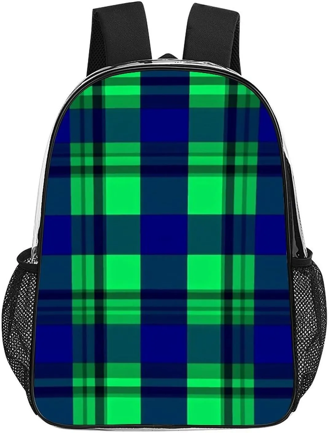 Supdreamc Blue Green Scottish Tartan Plaid Shoulder Book Bags Transparent Multipurpose Anti-Theft Carry On Bag Large Capacity Travel Hiking & Camping Rucksack