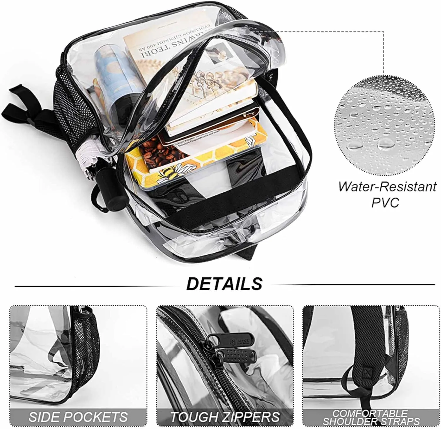 Supdreamc Blue Green Scottish Tartan Plaid Shoulder Book Bags Transparent Multipurpose Anti-Theft Carry On Bag Large Capacity Travel Hiking & Camping Rucksack