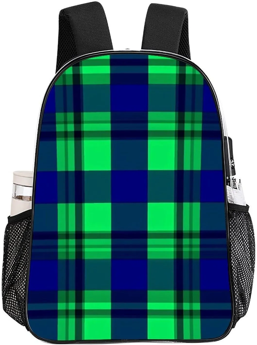 Supdreamc Blue Green Scottish Tartan Plaid Shoulder Book Bags Transparent Multipurpose Anti-Theft Carry On Bag Large Capacity Travel Hiking & Camping Rucksack