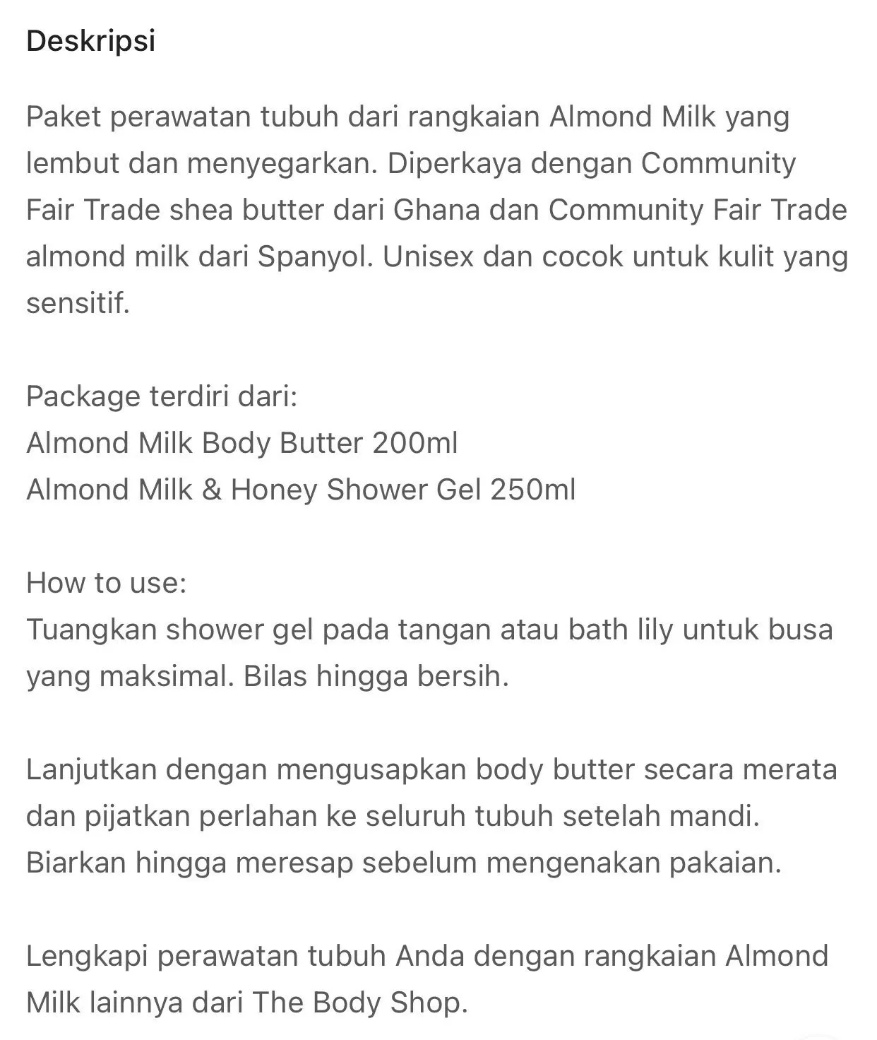 The Body Shop Almond Milk Perfect Duo Package - Body Butter & Shower Gel