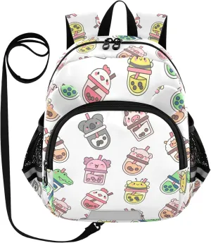 Toddler Backpack for Girls Boys Animal Bubble Tea Cute White Kids Small Backpacks Mini Preschool Kindergarten Backpack Book Bags, 3-6 Years
