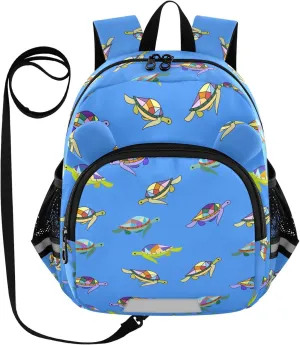 Toddler Backpack for Girls Boys Blue Colorful Turtle Kids Small Backpacks Mini Preschool Kindergarten Travel Backpack Book Bags, 3-6 Years