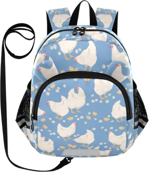 Toddler Backpack for Girls Boys Blue Flowers Chicken Kids Small Backpacks Mini School Backpack Book Bags Kindergarten Bag, 3-6 Years