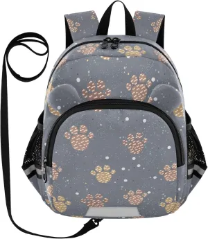 Toddler Backpack for Girls Boys Brown Paws Grey Kids Small Backpacks Mini Preschool Kindergarten Backpack Book Bags, 3-6 Years