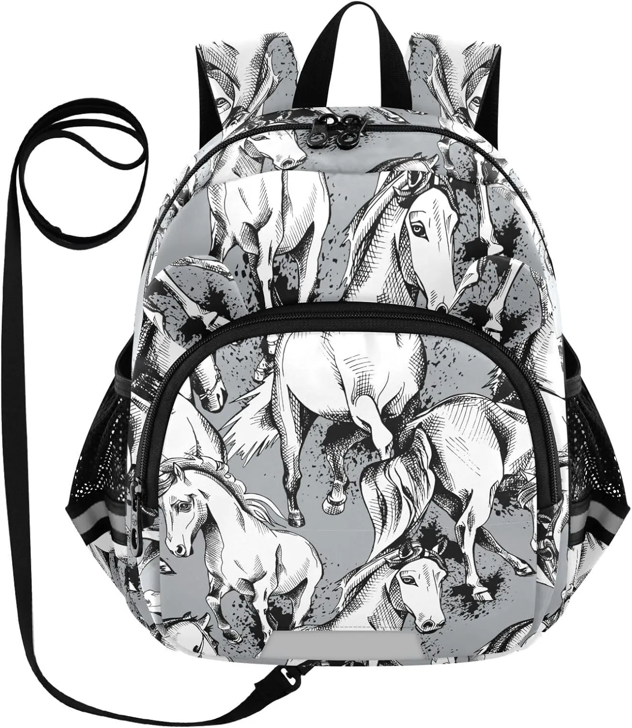Toddler Backpack for Girls Boys Cool Horse Grey Kids Small Backpacks Mini School Backpack Book Bags Kindergarten Bag, 3-6 Years