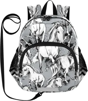 Toddler Backpack for Girls Boys Cool Horse Grey Kids Small Backpacks Mini School Backpack Book Bags Kindergarten Bag, 3-6 Years