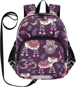 Toddler Backpack for Girls Boys Elephant Paisley Dark Purple Kids Small Backpacks Mini Preschool Kindergarten Travel Backpack Book Bags, 3-6 Years