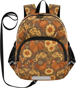 Toddler Backpack for Girls Boys Farm Chickens Flowers Kids Small Backpacks Mini School Backpack Book Bags Kindergarten Bag, 3-6 Years