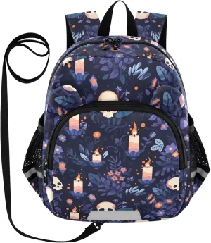 Toddler Backpack for Girls Boys Floral Skull Candle Kids Small Backpacks Mini School Backpack Book Bags Kindergarten Bag, 3-6 Years
