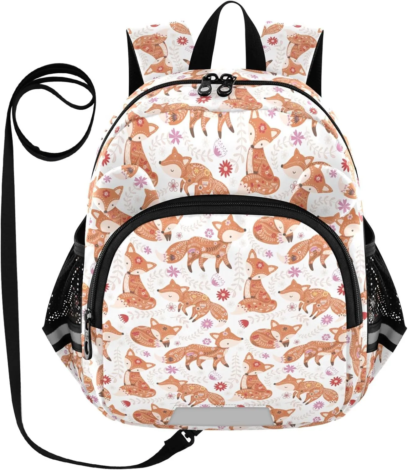 Toddler Backpack for Girls Boys Foxes Floral White Kids Small Backpacks Mini School Backpack Book Bags Kindergarten Bag, 3-6 Years
