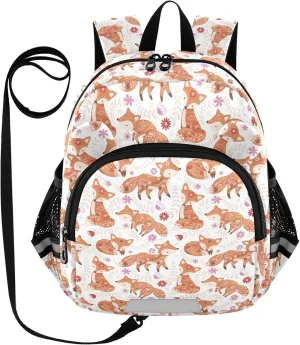Toddler Backpack for Girls Boys Foxes Floral White Kids Small Backpacks Mini School Backpack Book Bags Kindergarten Bag, 3-6 Years