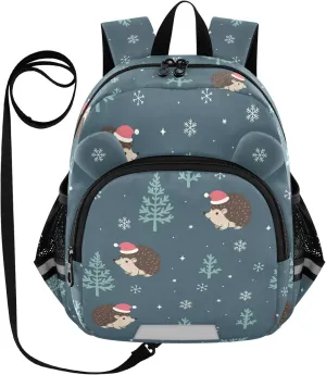 Toddler Backpack for Girls Boys Hedgehog Christmas Dark Blue Kids Small Backpacks Mini Preschool Kindergarten Travel Backpack Book Bags, 3-6 Years