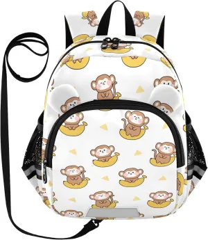 Toddler Backpack for Girls Boys Monkey Banana White Kids Small Backpacks Mini School Backpack Book Bags Kindergarten Bag, 3-6 Years