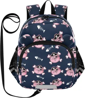 Toddler Backpack for Girls Boys Pirate Fish Bone Black Kids Small Backpacks Mini Preschool Kindergarten Travel Backpack Book Bags, 3-6 Years